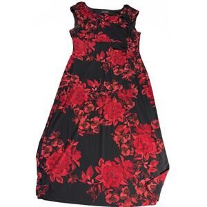 Connected Annabelle Black and Red Floral Midi Dress